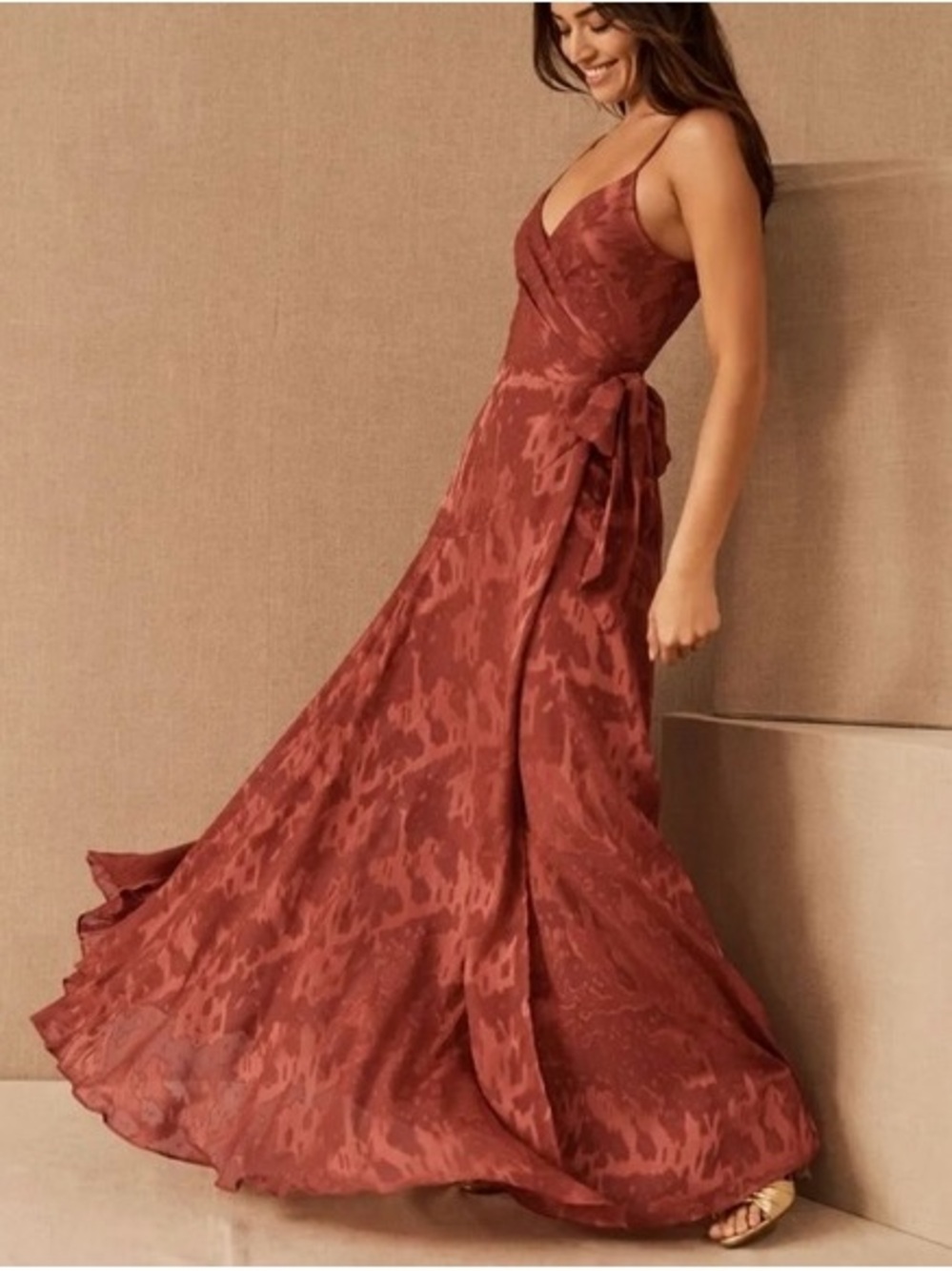 Anthropologie Terre Cotta Wrap Maxi Dress